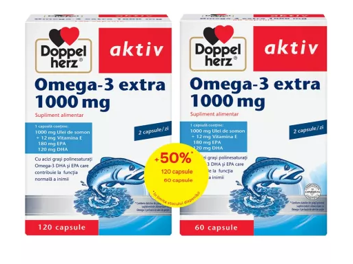 Reducerea colesterolului - OMEGA 3 EXTRA+ULEI DE SOMON*120 CPS+60 CPS CADOU DOPPELHERZ, farmacom.ro