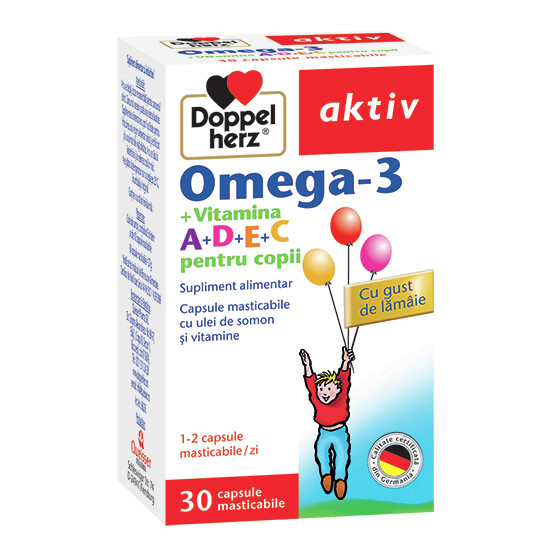 Vitamine si suplimente pentru imunitate - OMEGA 3 + VITAMINA A+D+E+C PENTRU COPII * 30 CAPSULE MASTICABILE, DOPPELHERZ, farmacom.ro