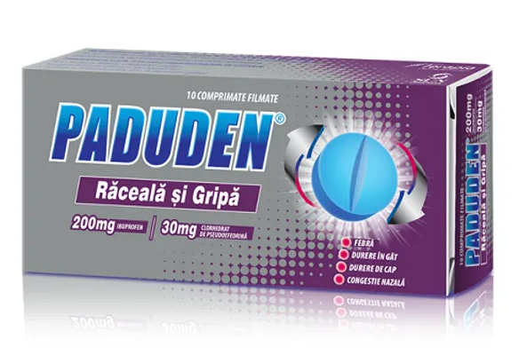 Medicamente fara reteta (OTC) - PADUDEN RACEALA SI GRIPA 200MG/30MG * 10 CPR FILM, farmacom.ro