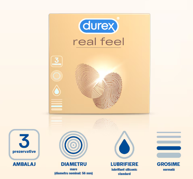 Prezervative/Lubrifianti/Accesorii - PREZERVATIVE DUREX REAL FEEL * 3 BUC, farmacom.ro