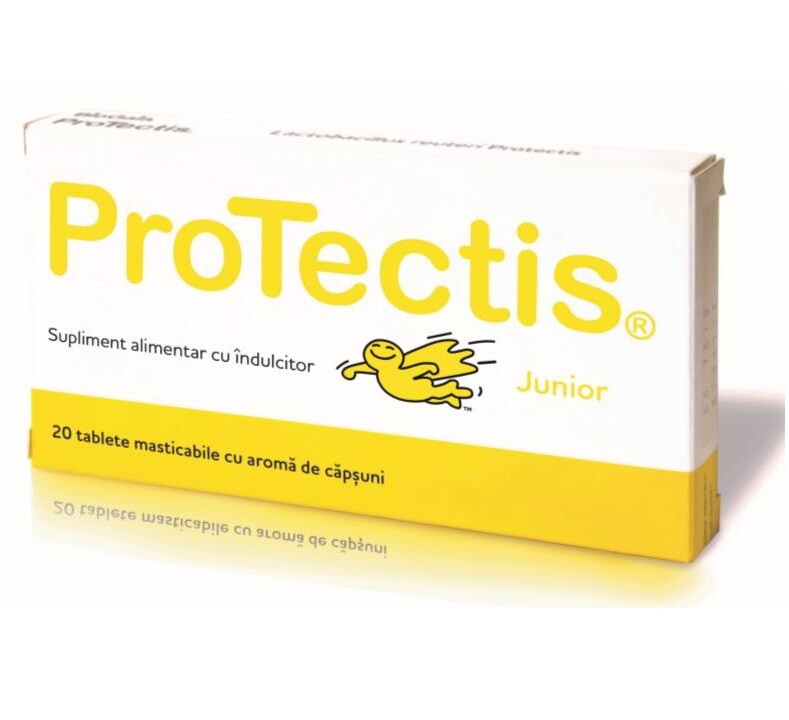 Prebiotice si Probiotice adulti si copii - PROTECTIS JUNIOR AROMA DE CAPSUNI * 20 TABLETE MASTICABILE, farmacom.ro