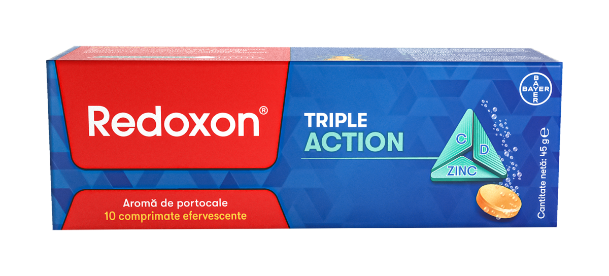Vitamine si suplimente pentru imunitate - Redoxon Triple Action, 1000 mg, 10 comprimate efervescente, farmacom.ro