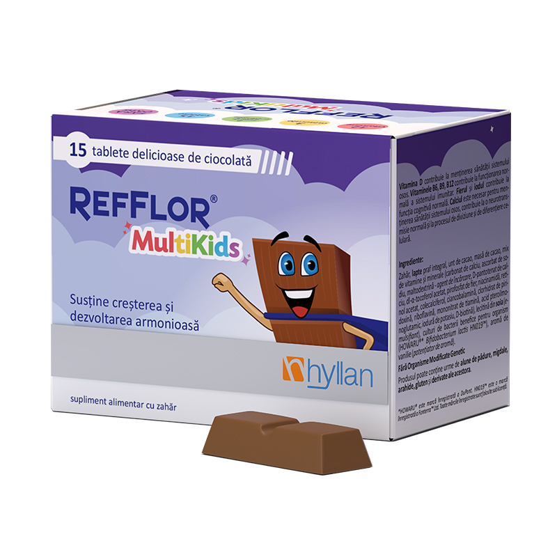 Vitamine si suplimente alimentare pentru copii - Refflor Multikids, 15 tablete, Hyllan, farmacom.ro