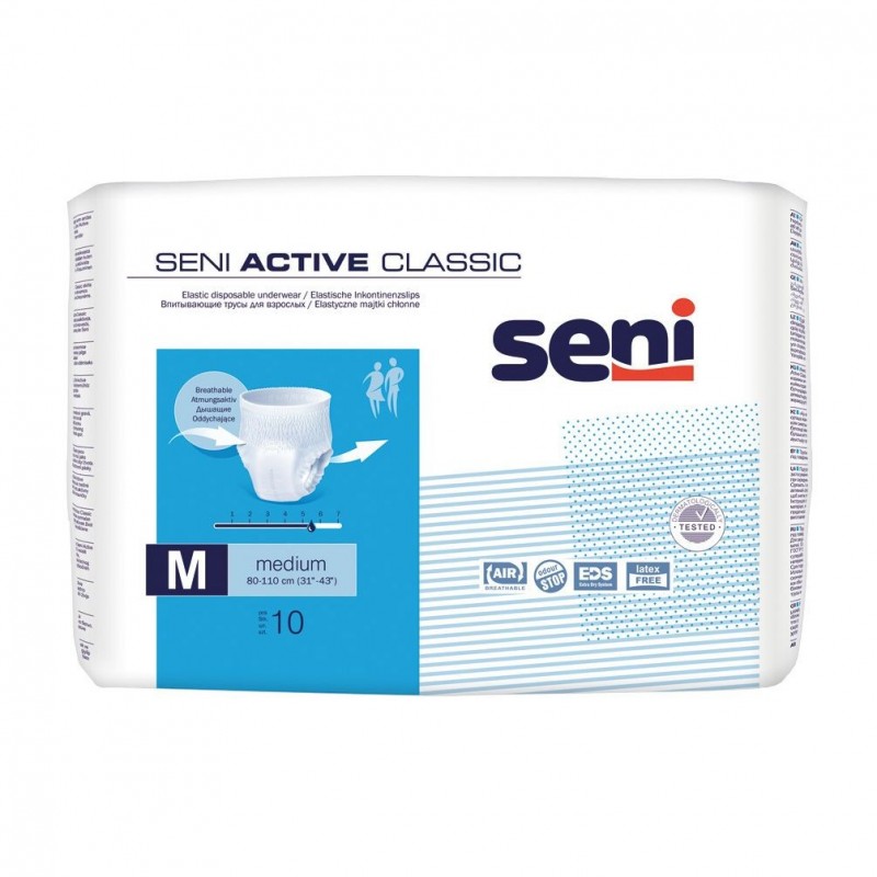 Incontinenta - SCUTECE ADULTI SENI ACTIV CHILOT ELASTIC CLASSIC MEDIUM * 10 BUC, farmacom.ro