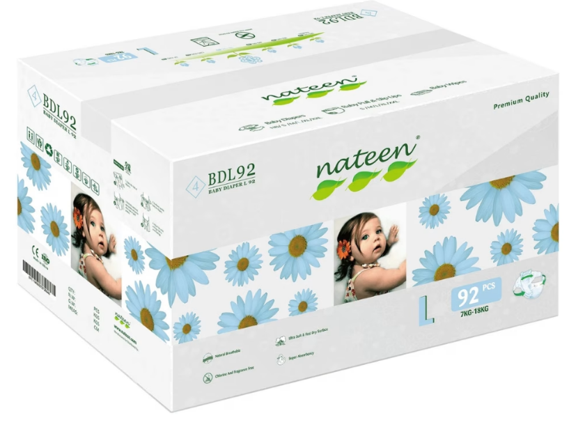 Mama si copilul - SCUTECE BIODEGRADABILE PREMIUM LINE L, MARIMEA 4 (7-18 KG) * 92 BUCATI, NATEEN, farmacom.ro