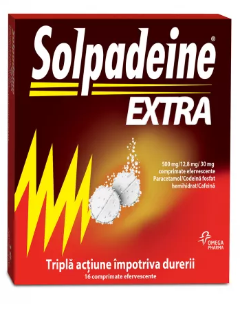 Medicamente fara reteta (OTC) - Solpadeine Extra, 500 mg/12.8 mg/30 mg, 16 comprimate efervescente, farmacom.ro