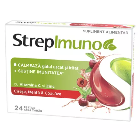 Vitamine si suplimente - STREPIMUNO CIRESE, MENTA & COACAZE FARA ZAHAR * 24 CPR SUPT, farmacom.ro