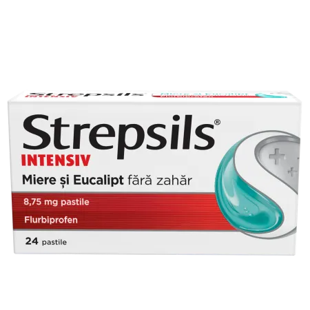 Medicamente OTC - fara reteta - Strepsils Intensiv Miere si Eucalipt fara zahar 24 pastile, farmacom.ro