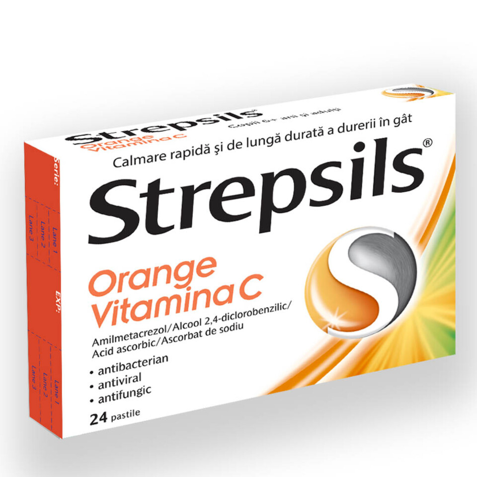 Medicamente fara reteta (OTC) - STREPSILS ORANGE VITAMINA C * 24 COMPRIMATE RECKITT, farmacom.ro
