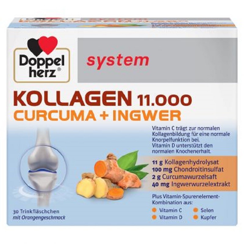 Afectiuni musculare si osoase - SYSTEM KOLLAGEN 11000 + CURCUMA + GHIMBIR * 30 FLACOANE UNIDOZA, farmacom.ro