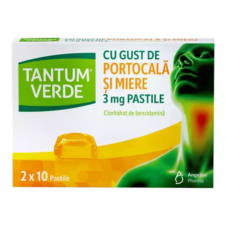 Medicamente OTC - fara reteta - TANTUM VERDE PORTOCALE + MIERE 3MG 20 PASTILE, farmacom.ro