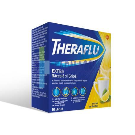 Medicamente fara reteta (OTC) - Theraflu Extra raceala si gripa cu lamaie, 10 plicuri, GSK, farmacom.ro