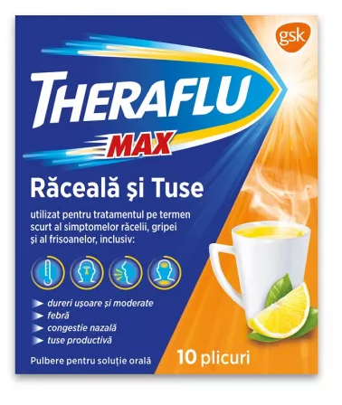 Medicamente fara reteta (OTC) - THERAFLU MAX RACEALA SI TUSE * 10 PLIC, farmacom.ro