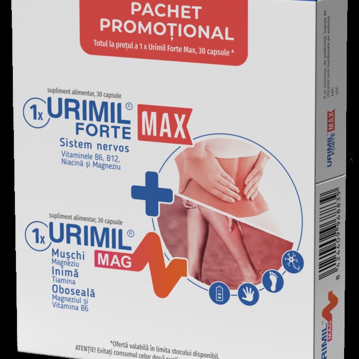 Suplimente alimentare - URIMIL FORTE MAX * 30 CAPSULE+URIMIL MAG * 30 CAPSULE, farmacom.ro