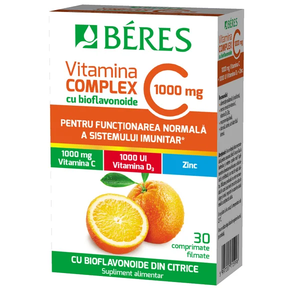 Suplimente, Produse naturiste, Vitamine si Minerale - VITAMINA C 1000 MG COMPLEX * 30 CPR FILM BERES, farmacom.ro
