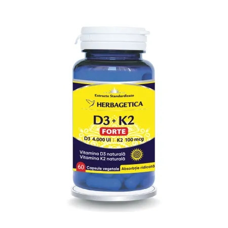 Vitamine si suplimente - VITAMINA D3 +K2 FORTE * 60 CPS HERBAGETICA, farmacom.ro
