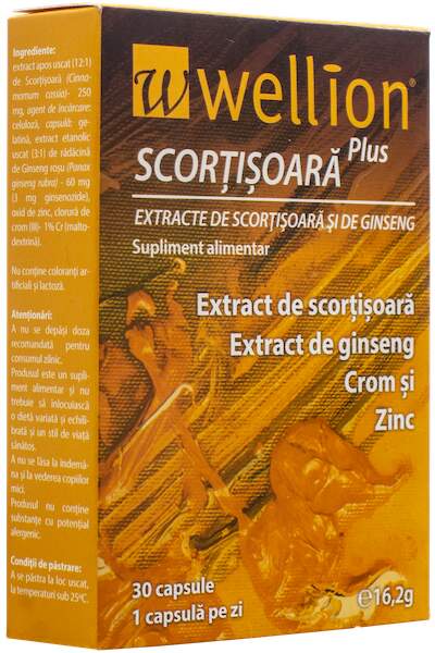 Suplimente diabet pentru scaderea glicemiei - WELLION SCORTISOARA PLUS * 30 CPS, farmacom.ro