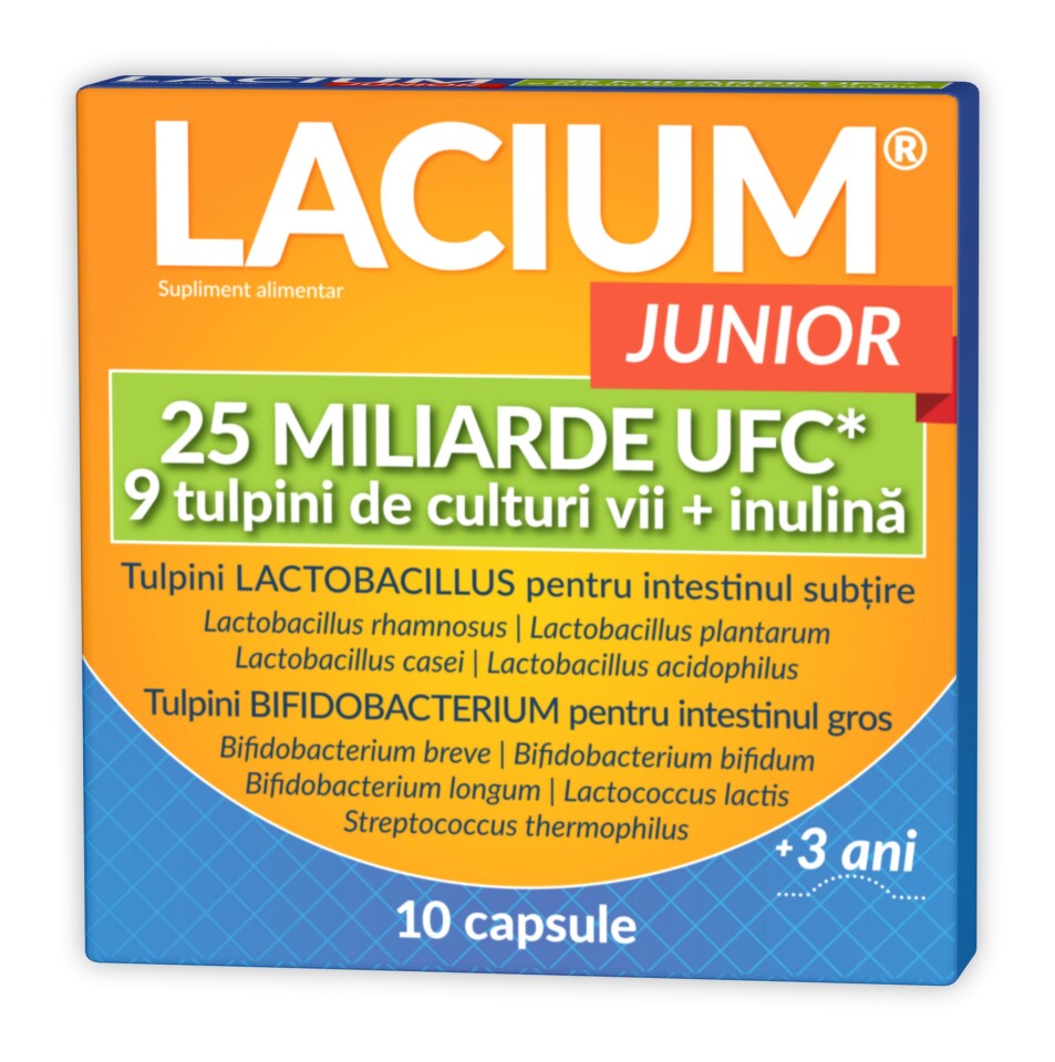 Prebiotice si Probiotice adulti si copii - ZDROVIT LACIUM JUNIOR 25 MILIARDE UFC * 10 CPS ELIB PREL, farmacom.ro