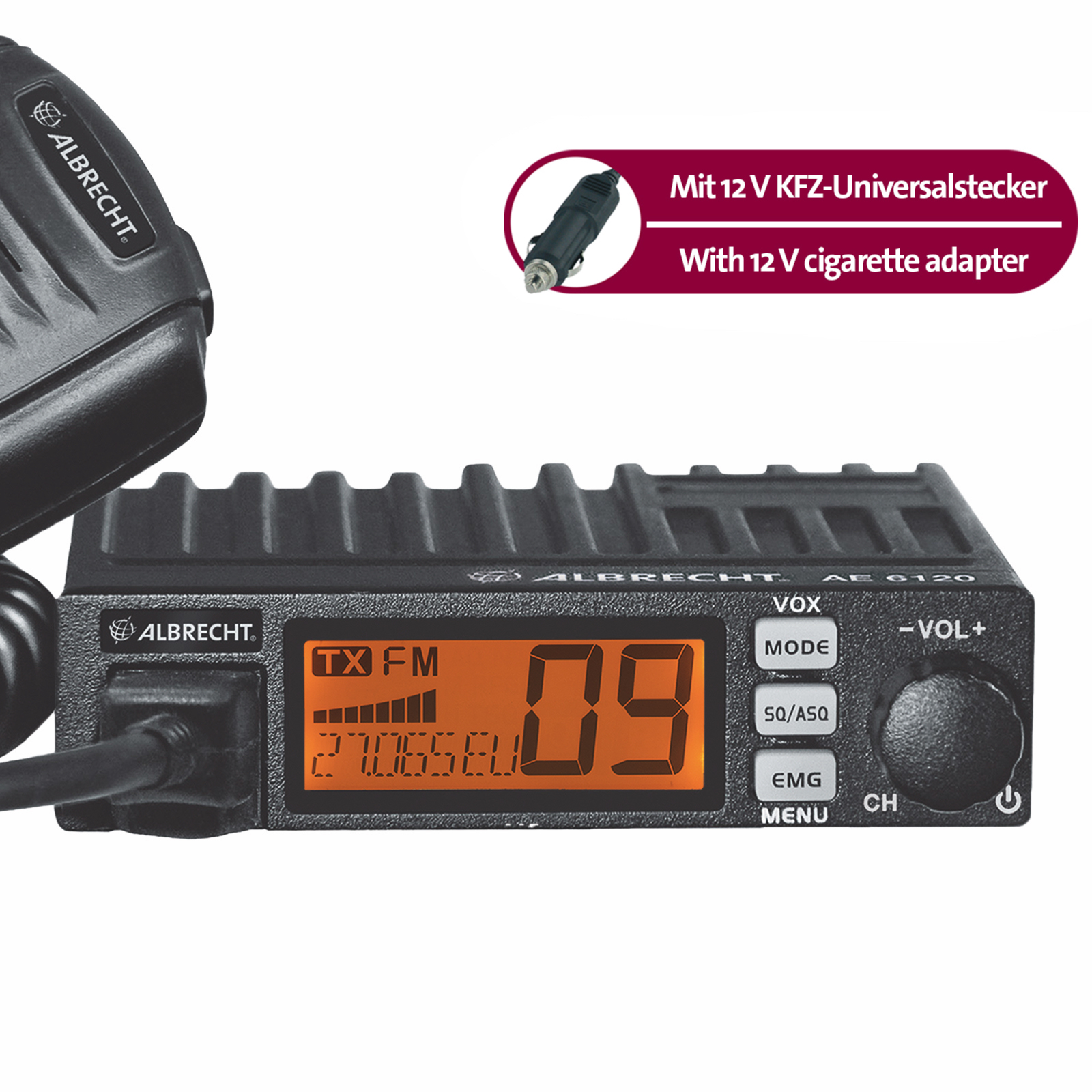 Stații radio CB și PMR - Stație Radio CB Albrecht AE 6120 cu mufă de brichetă 12V, fomcoshop.ro