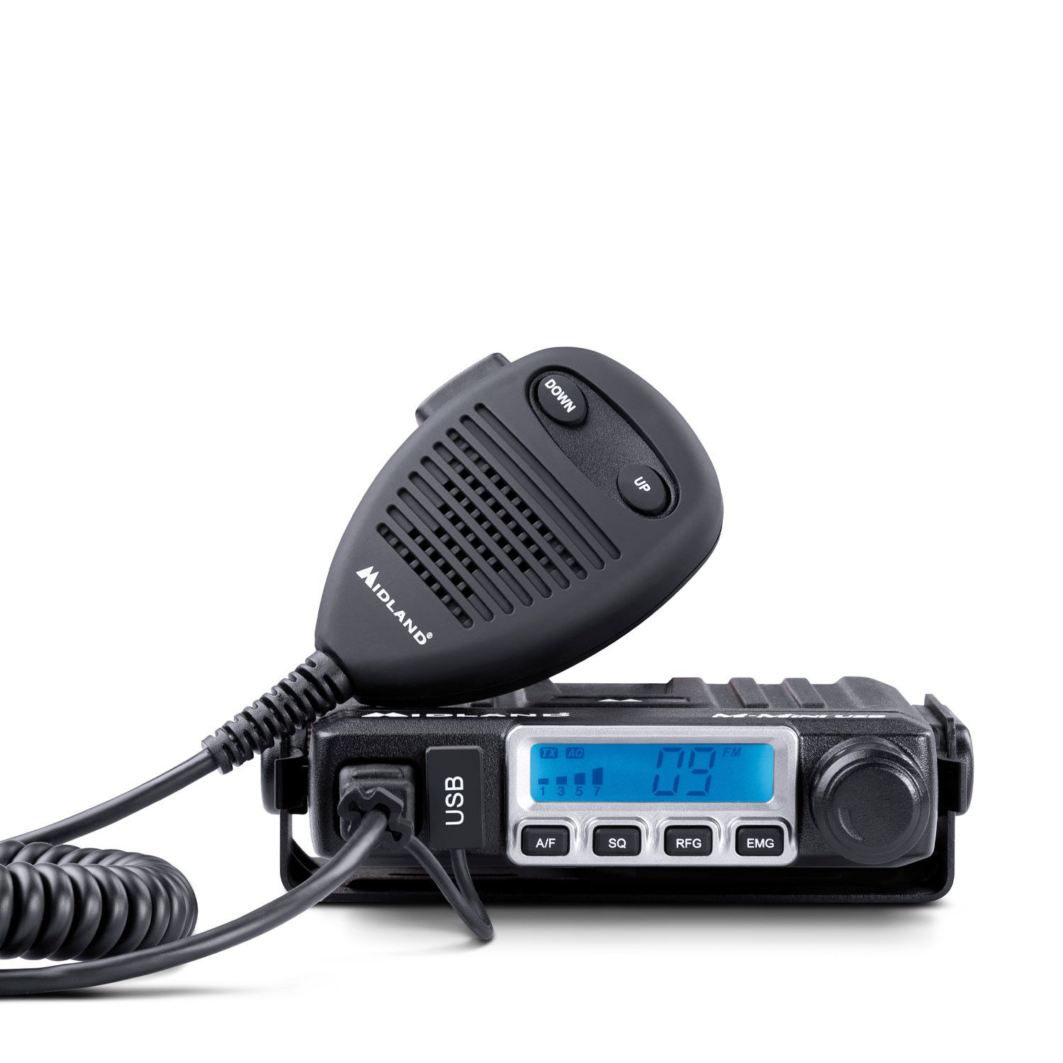 Resigilat: stație radio cb midland m-mini usb, squelch digital, 4w, 40 canale am/fm, 12v