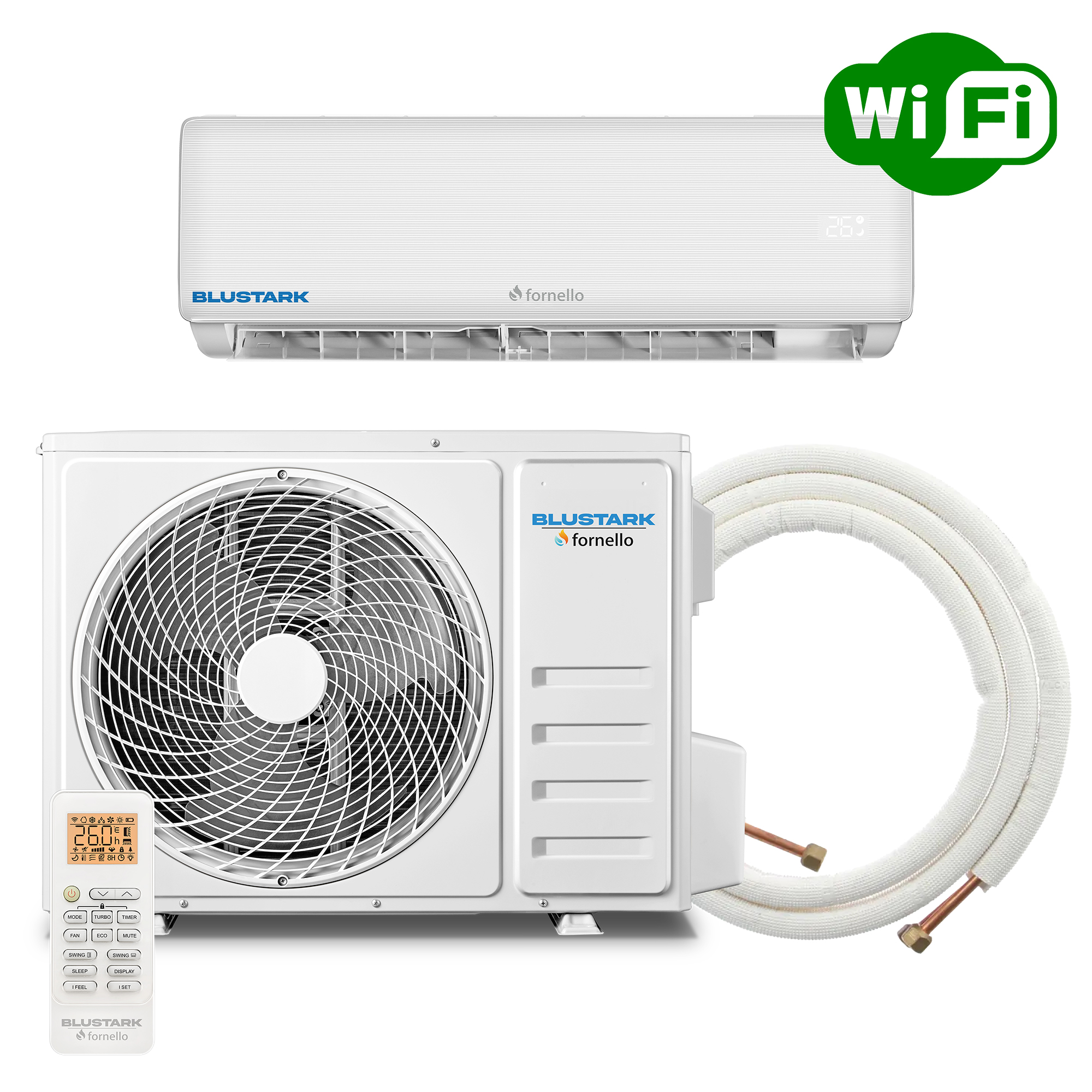 Aer conditionat Fornello BluStark FAN 09 CB, 9000 BTU, clasa energetica A++, WI-FI, cu kit de instalare inclus