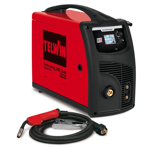Aparat sudura MIG-MAG/ MMA/TIG Telwin TECHNOMIG215DUAL_SYNERGIC, 220 A, sarma otel 0.6-1 mm, electrozi 1.6-3.2 mm, cu accesorii