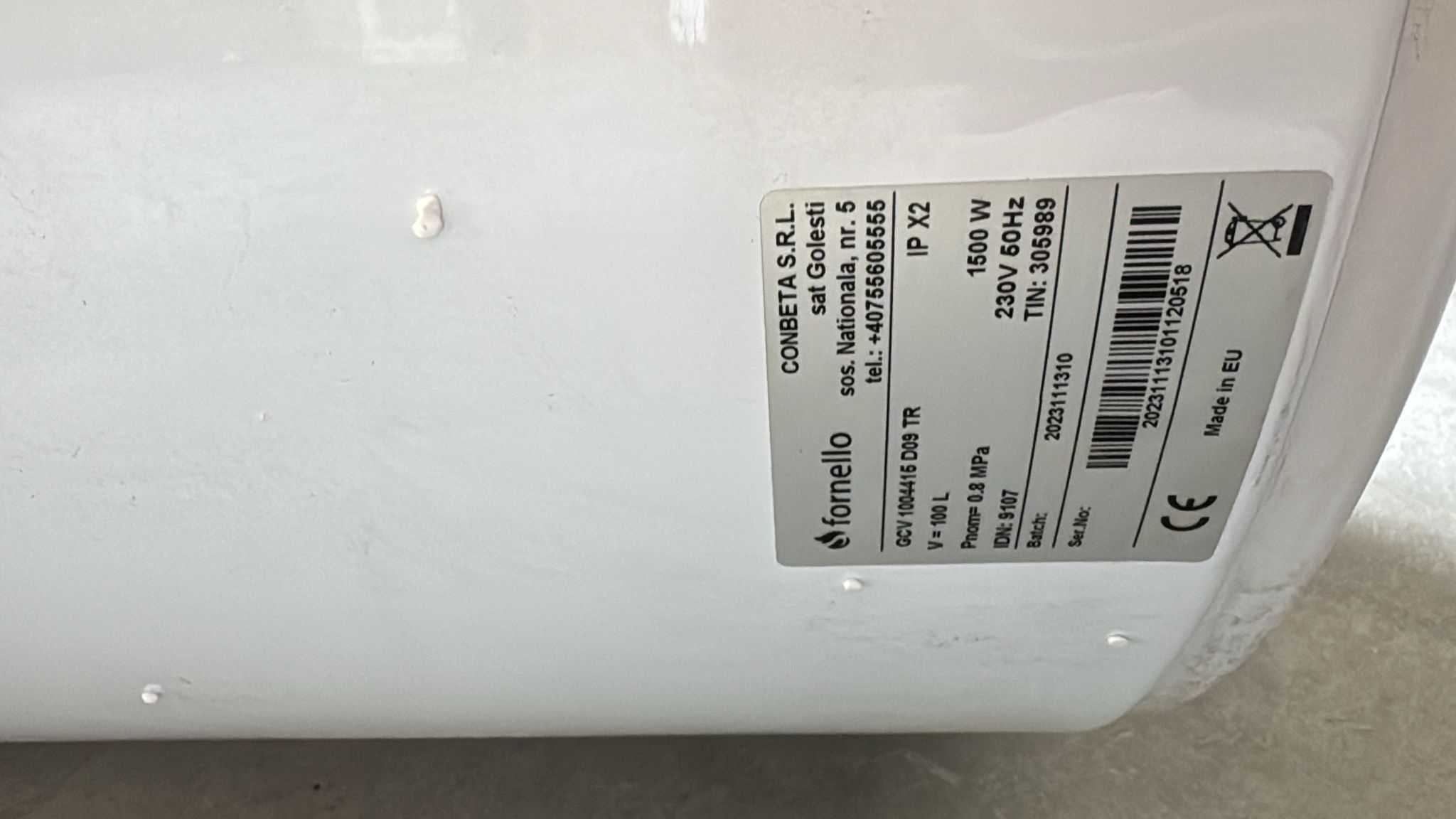 PRODUS RESIGILAT NOU IN PERFECTA STARE DE FUNCTIONARE!!! (5527) Boiler electric Fornello Optima GCV 1004415 D09 TR 100 Litri 1500 watt reglaj extern al temperaturii poliuretan expandat