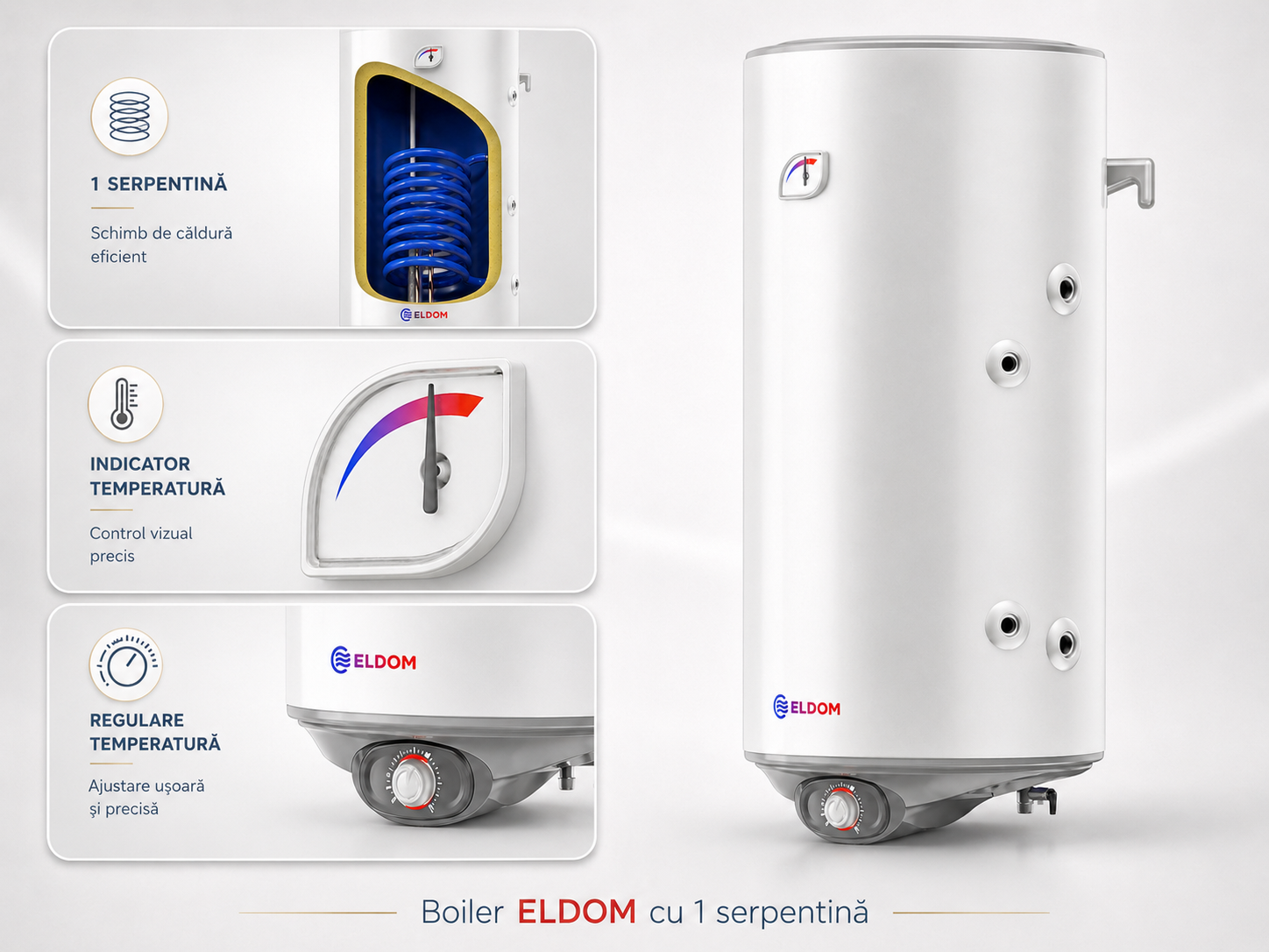 Boiler termoelectric cu o serpentina Eldom GREEN LINE WVF10046FSR 100 Litri 2 Kw serpentina pe partea dreapta