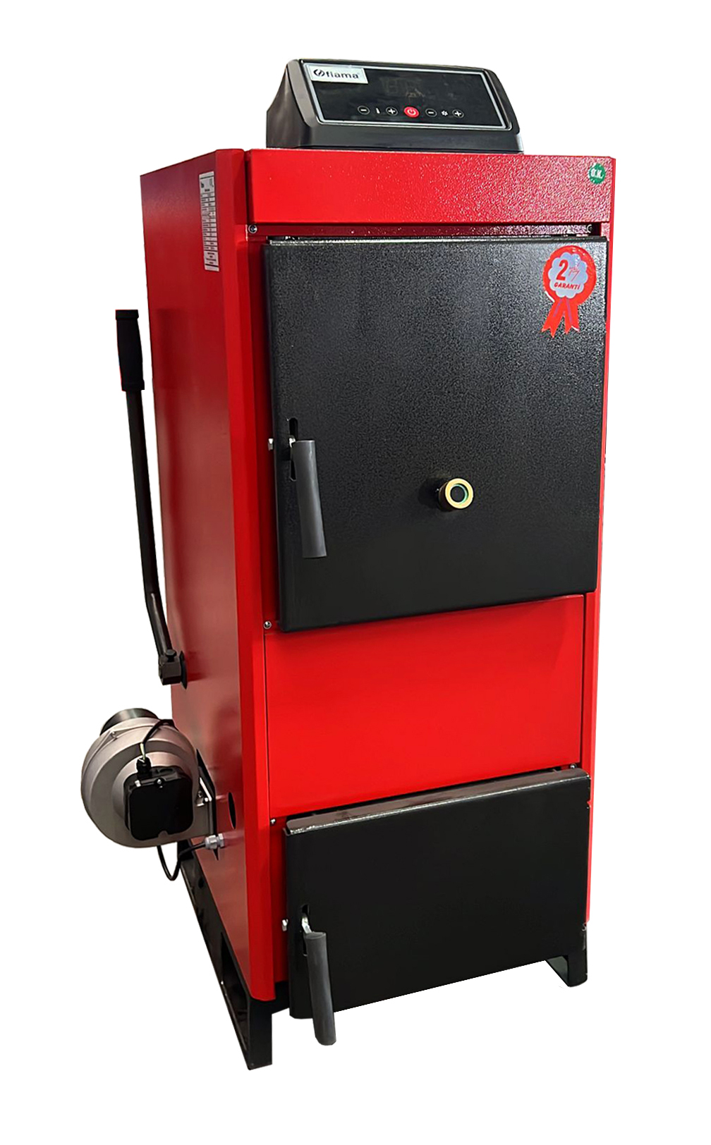 Pachet cazan (centrala) pe combustibil solid, (lemn, carbune), fiama d2-40, putere 46 kw, cu ventilator si automatizare, cos inox, boiler termoelectric, pompa, vas expansiune si fitinguri