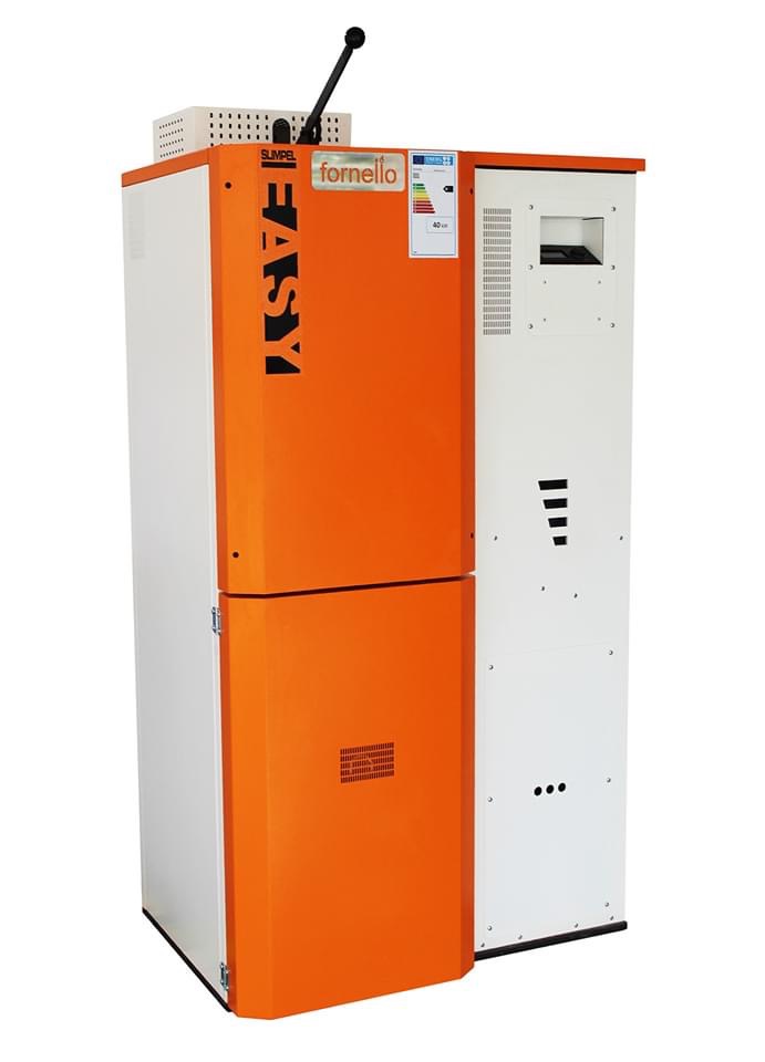 Pachet control de la distanta Centrala pe peleti Fornello Slimpel Easy 40 kw arzator din inox pompa tiraj fortat buncar 88 kg si termostat Wi-Fi Salus IT 500