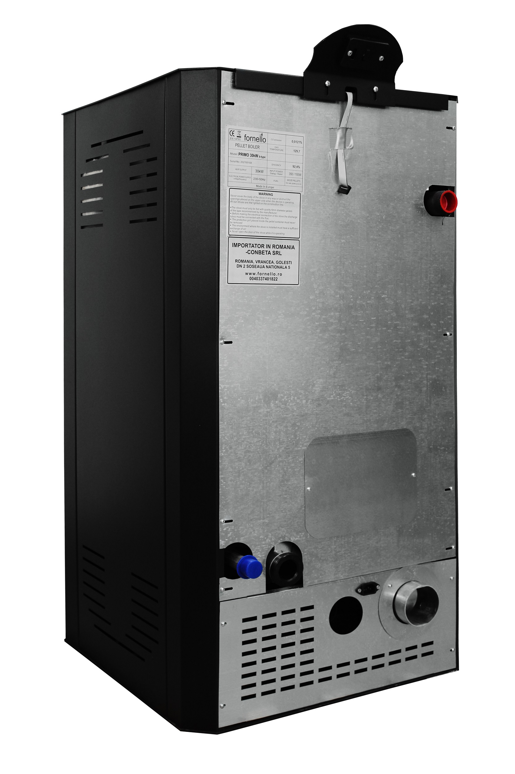 Pachet control de la distanta Centrala peleti Fornello Primo Pellet Black 25 kw pompa vas  expansiune  automatizare  telecomanda  buncar peleti 30 kg  tiraj fortat  culoare neagra si termostat Wi-Fi Salus IT 500