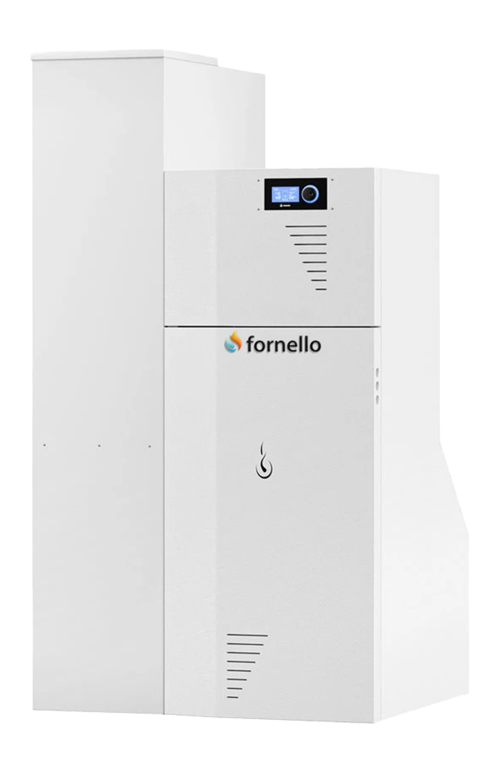 Centrala termica compacta pe peleti Fornello Rossi Camino Compact Automatic 25 kw, pompa de circulatie, vas expansiune, tiraj fortat, curatare automata a arzatorului si a drumurilor de fum, Ecodesign, A+