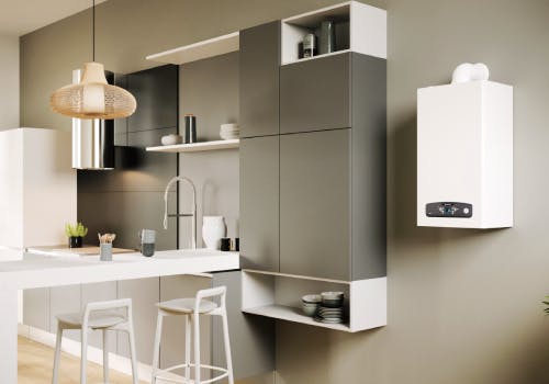 Pachet apartament cu o camera centrala termica in condensatie Ariston Cares S 24 kW kit evacuare inclus termostat calorifere otel kit armaturi centrala robineti calorifer