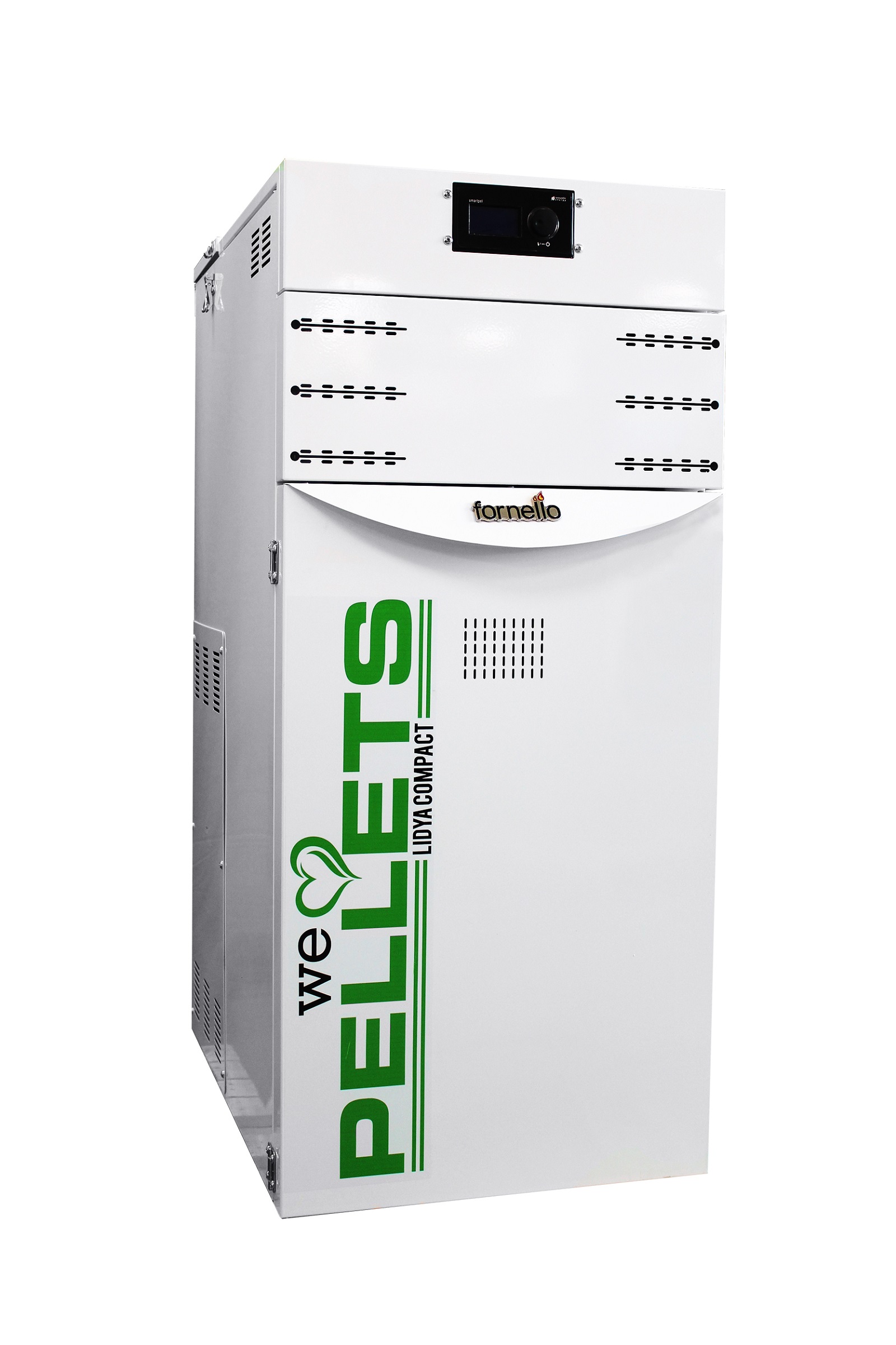 Pachet control de la distanta Centrala termica pe peleti Fornello Lidya Compact 25 kw curatare mencanica arzator si drumuri de fum echipata cu pompa electronica Grundfos arzator inox si termostat Wi-Fi Salus IT 500