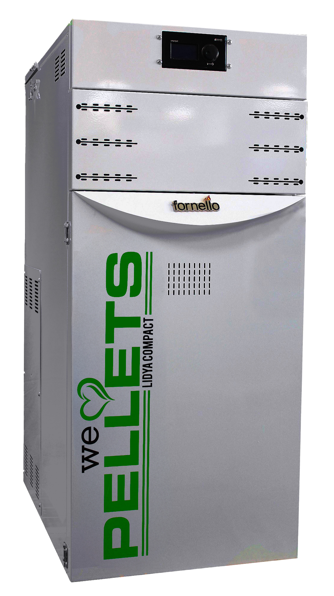 Centrala termica pe peleti Fornello Lidya Compact 25 kw, echipata cu pompa electronica Grundfos, Arzator inox culoare GRI Centrale pe peleti