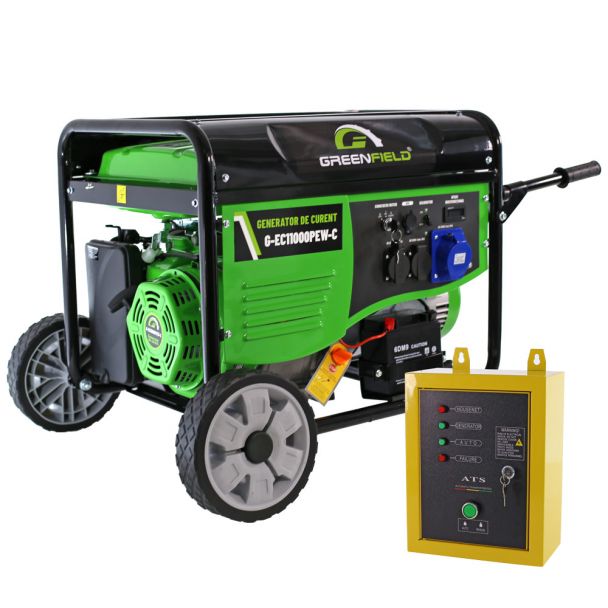 Generator de curent pe benzina Greenfield G-EC11000PEW-C+ATS_11000, portabil, 230V, 9.2 kVA, pornire electrica automatizata, cu panou ATS