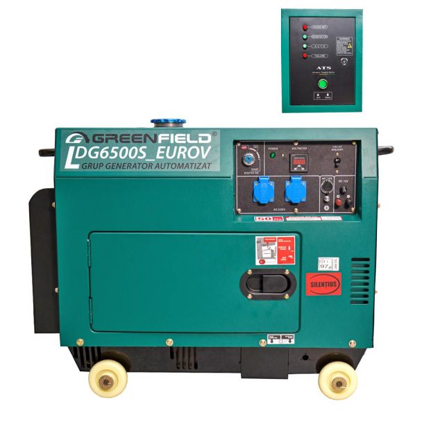 Generator de curent diesel Greenfield LDG6500S EUROV PLUS, cu carcasa insonorizanta, stationar, monofazat, 5.5 kVA, automatizare trifazata