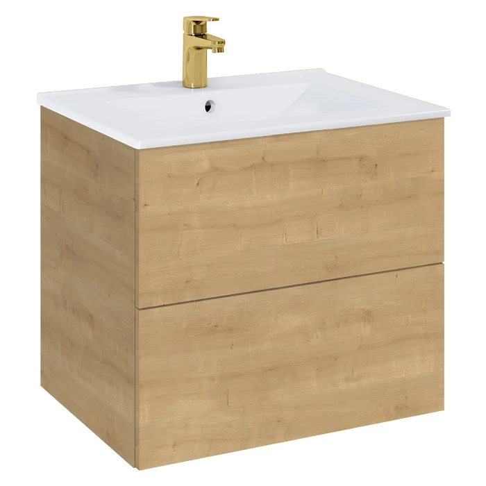 Masca baie + lavoar Roca Fancy A852009464, cu sertare, stejar deschis, suspendat, 61.5 x 46.5 x 55.1 cm