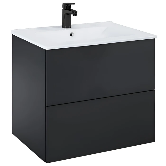 Masca baie + lavoar Roca Fancy A852009532, cu sertare, negru mat, suspendat, 61.5 x 46.5 x 55.1 cm