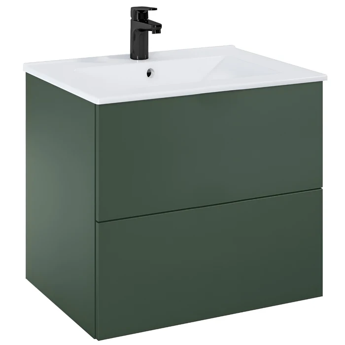 Masca baie + lavoar Roca Fancy A852009534, cu sertare, verde mat, suspendat, 61.5 x 46.5 x 55.1 cm