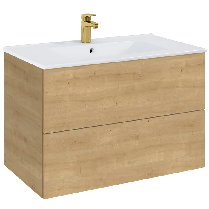 Masca baie + lavoar Roca Fancy A852010464, cu sertare, stejar deschis, suspendat, 81.5 x 46.5 x 55.1 cm