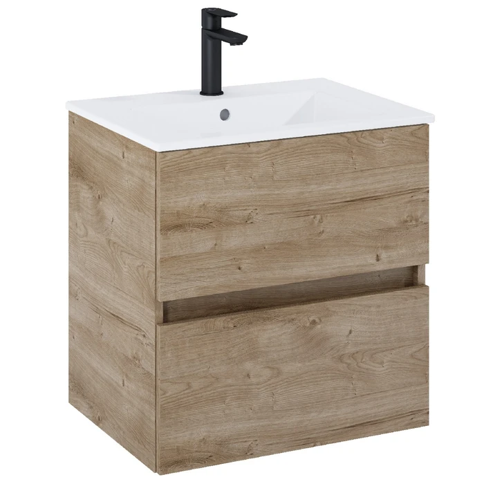 Masca baie + lavoar Roca N-Cube A852503808, cu sertare, stejar rustic, suspendat, 55 x 43 x 56.5 cm