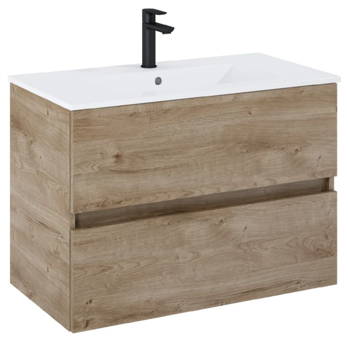 Masca baie + lavoar Roca N-Cube A852505808, cu sertare, stejar rustic, suspendat, 80 x 43 x 56.5 cm