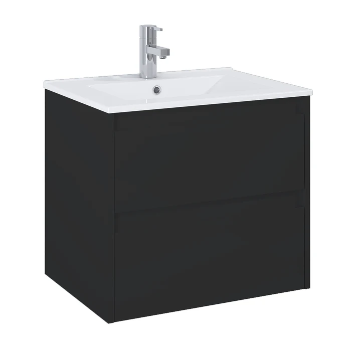 Masca baie + lavoar Roca Unik Claudia, cu sertare, negru mat, suspendat, 60 x 45 x 63.5 cm
