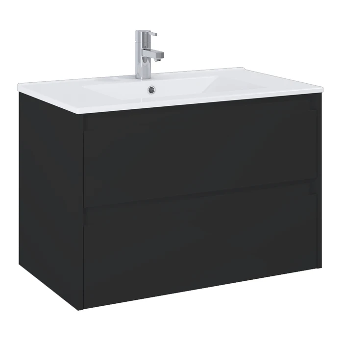 Masca baie + lavoar Roca Unik Claudia, cu sertare, negru mat, suspendat, 80 x 45 x 63.5 cm