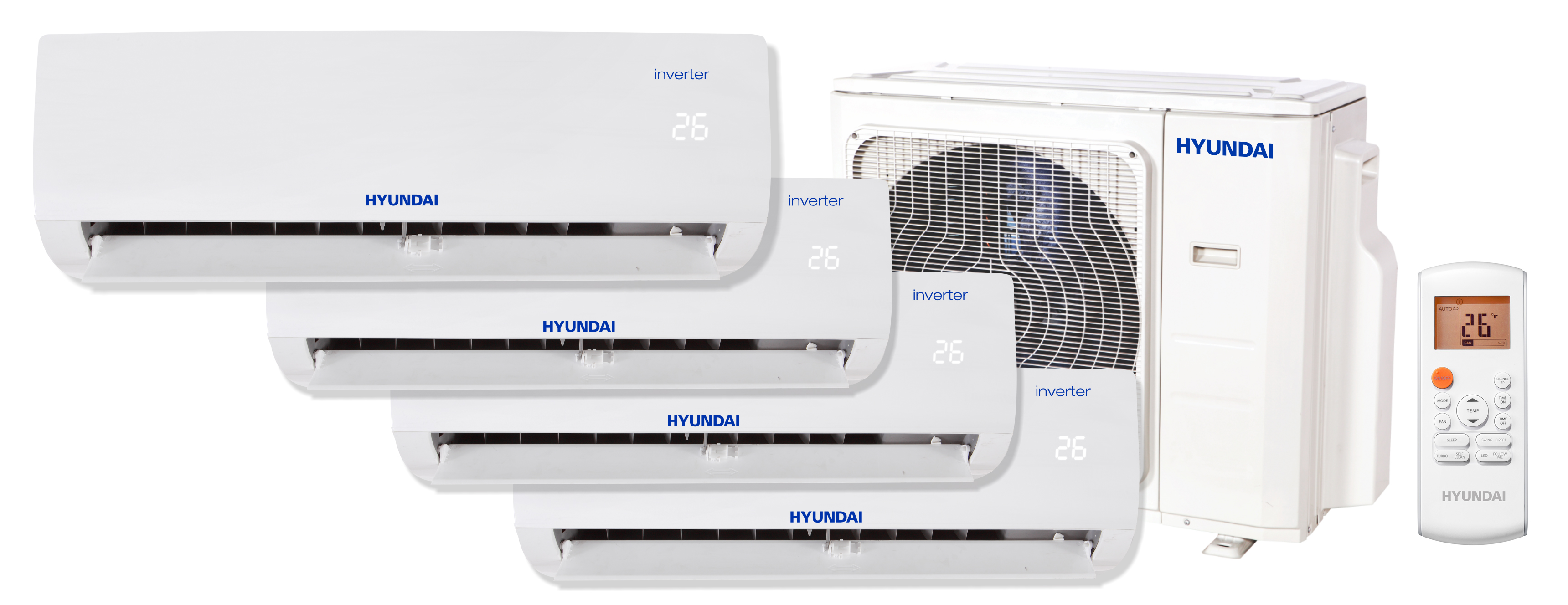 Pachet 4 camere, Aer conditionat multi-split Hyundai M, 3 x 9000 BTU + 18000 BTU, Inverter, kit Wi-Fi inclus, 3 x HSAFAU-09HRDN + HSAFCU-18HRFN + H4OB-36HFN8-Q