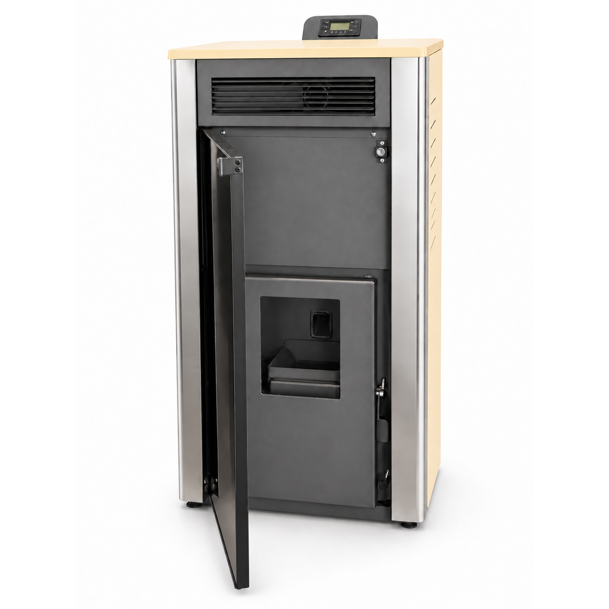 Pachet 4 camere termoșemineu Fornello Primo Truva 25 kW Ivory pompa de circulatie vas de expansiune supape de siguranta curatare mecanica creuzet Boiler kit evacuare Termostat Aspirator Fitinguri si teava PPR