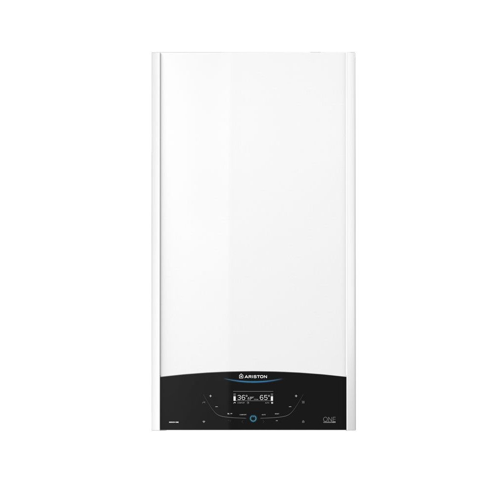 Mărește imaginea pentru Pachet apartament cu o camera centrala termica murala in condensare Ariston Genus One+ 24 Gaz 24 kW kit de evacuare inclus termostat Salus IT 500 calorifere otel kit armaturi centrala robineti calorifere