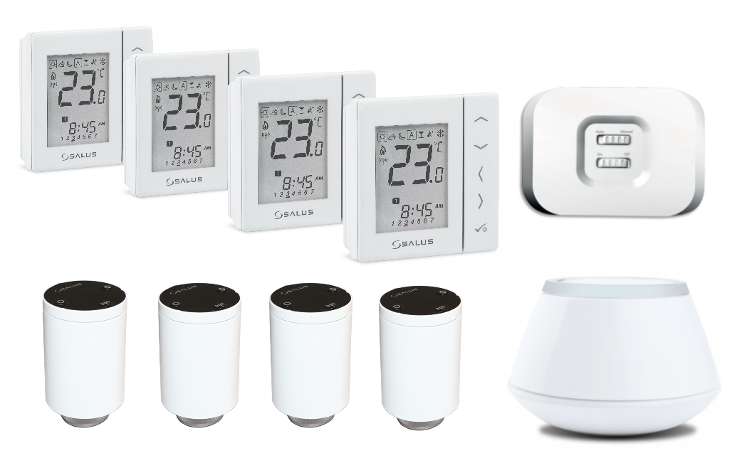 Pachet automatizare Salus Smart Home apartament sau casa 4 zone, pentru calorifere, termostat VS20WRF