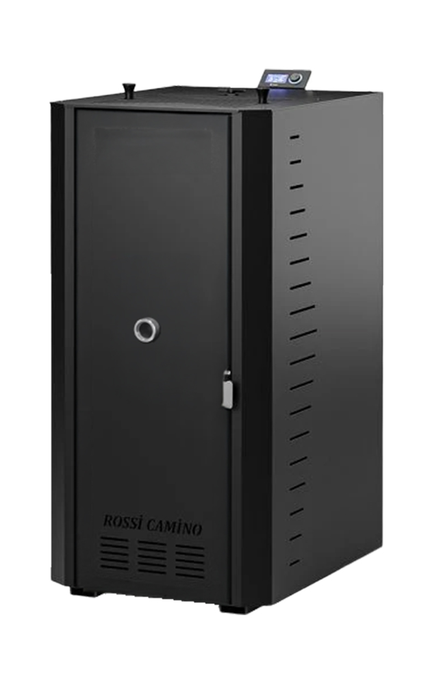 Pachet control de la distanta Centrala termica pe peleti Fornello Rossi B Black 25 kw pompa de circulatie vas expansiune tiraj fortat Ecodesign A+ Boiler Termoelectric Fornello 100 l Termostat Salus IT500 Aspirator si Kit evacuare 3.5 ml